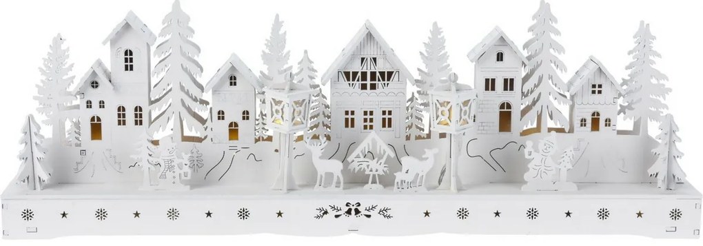 Decorațiune sat luminos de Crăciun, 15 LED-uri, 45 x 5,8 x 15 cm, albă, lemn