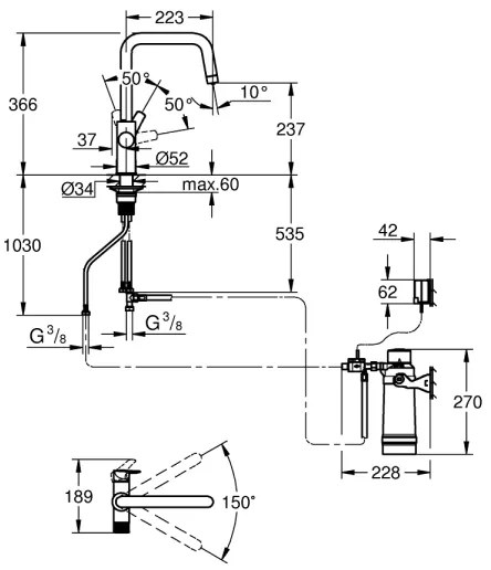 GROHE 30594000 - Baterie pentru chiuvetă BLUE PURE Start cu funcție de filtrare Ultrasafe, crom