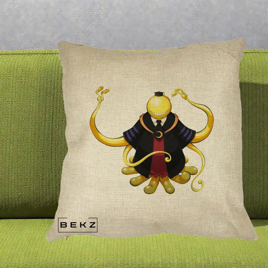 Perna Personalizata Assassination Classroom Koro-sensei, 40x40 cm, Crem, Husa Detasabila, Perna Inclusa, BEKZ®