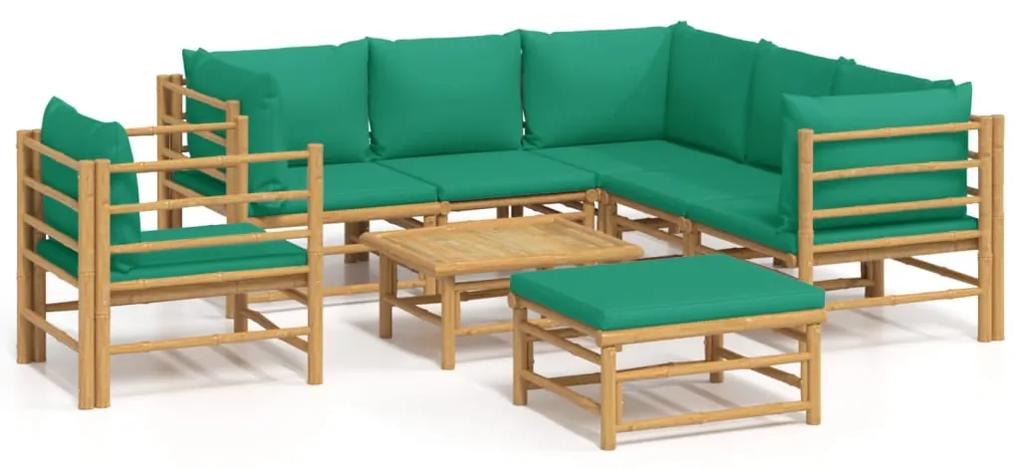 3155158 vidaXL Set mobilier de grădină cu perne verzi, 8 piese, bambus