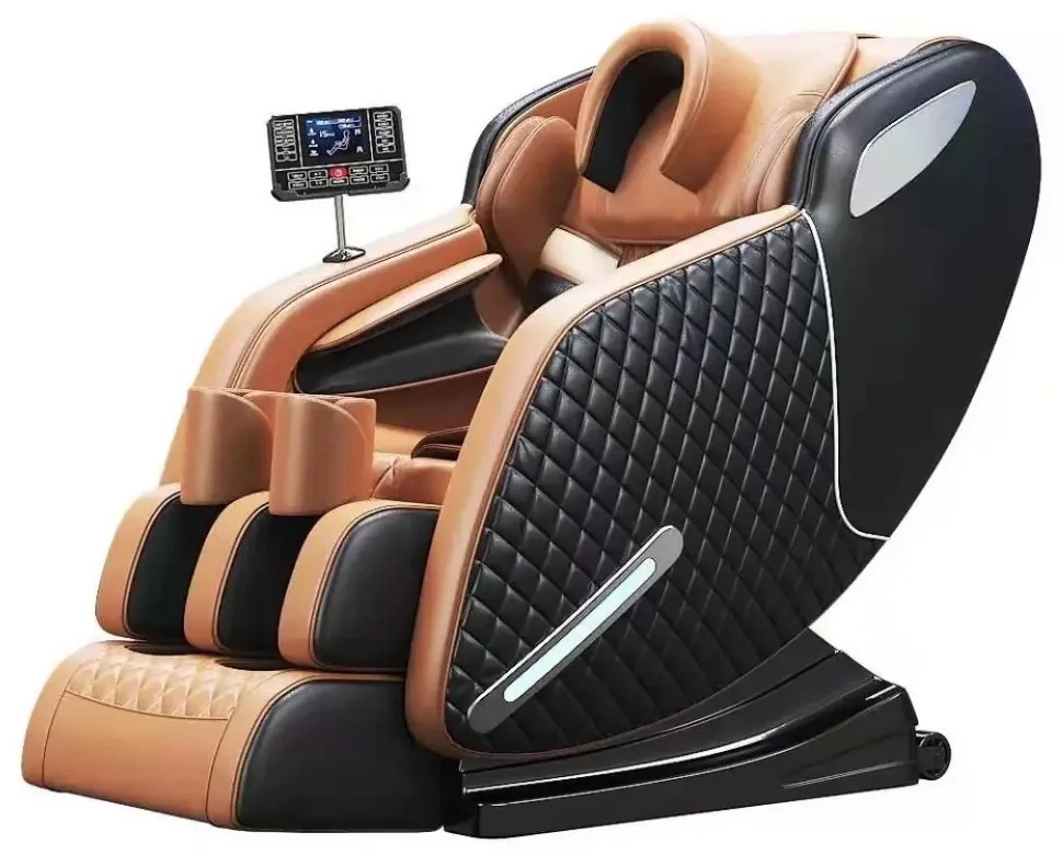 Fotoliu masaj IULIUS, Incalzire, Bluetooth, Display LCD, Ecran tactil color, Zero Gravity, 2 Boxe, Moduri Automate, Reglarea intensității masajului, Suport picioare extensibil, Piele PU Premium, Negru/Portocaliu