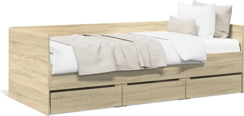 vidaXL Pat de zi cu sertare fără saltea, stejar sonoma, 75x190 cm