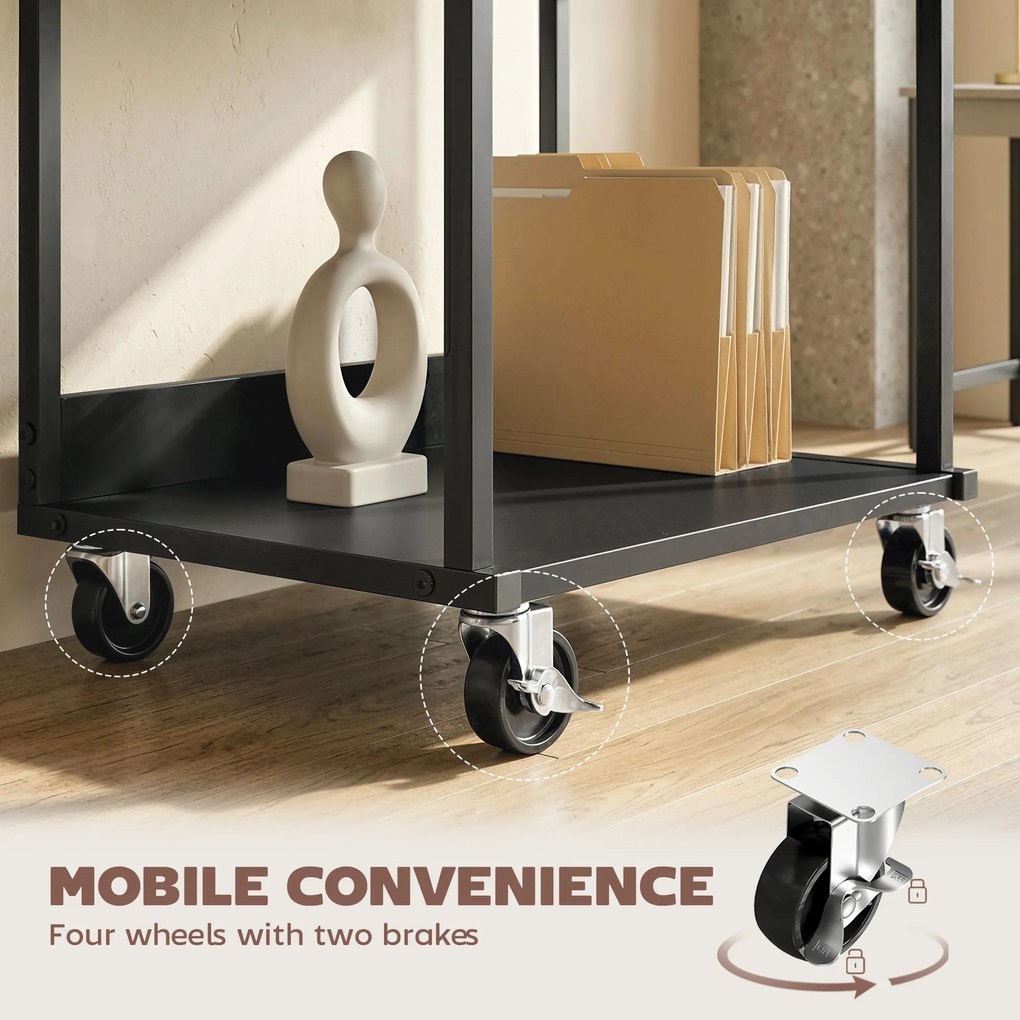 HOMCOM Suport pentru Imprimantă cu 3 Niveluri, Tavă Industrială Metalică pentru Birou, Negru | Aosom Romania