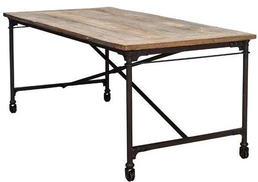 Masă de dining în stil industrial, din lemn masiv și metal, „Tapestry Small”