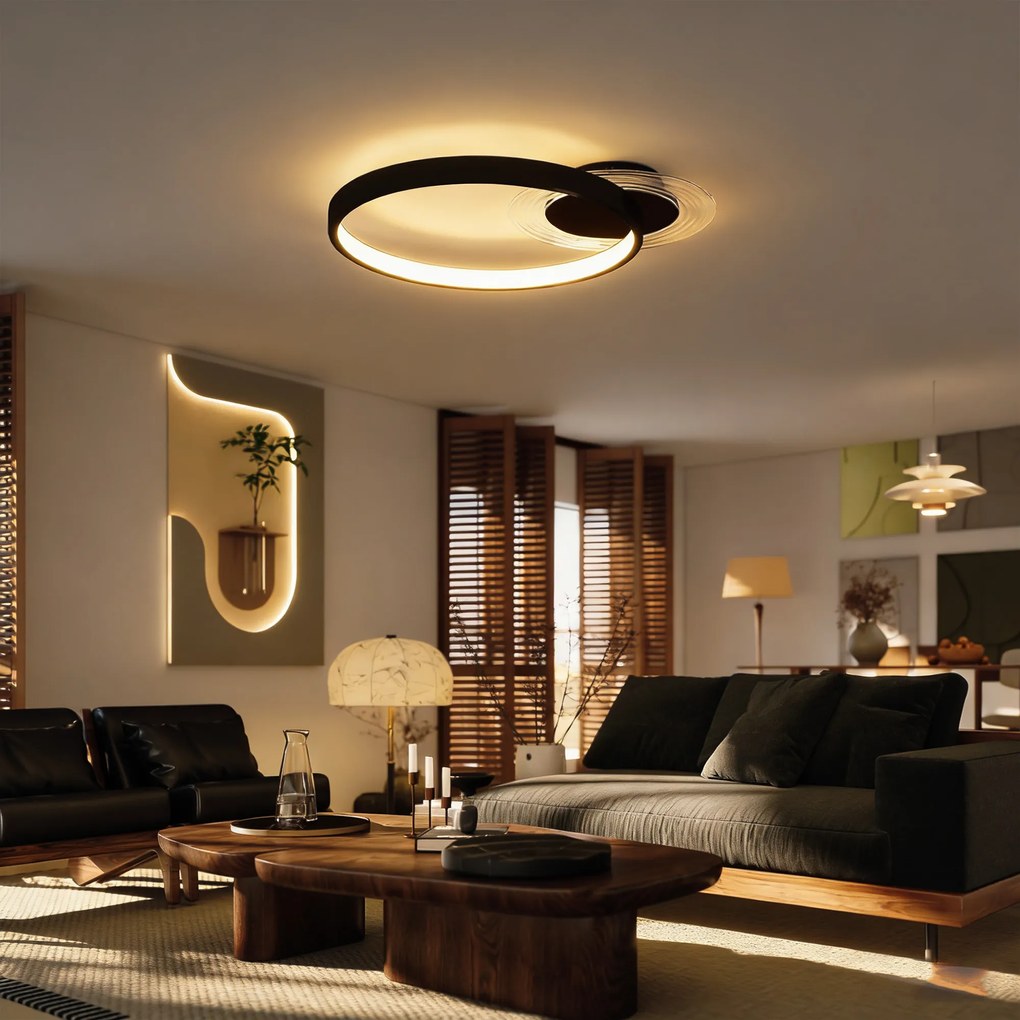 HOMCOM Lampă de tavan LED Modernă de 40W cu 2 Inele și Lumină Reglabilă, Negru | Aosom Romania