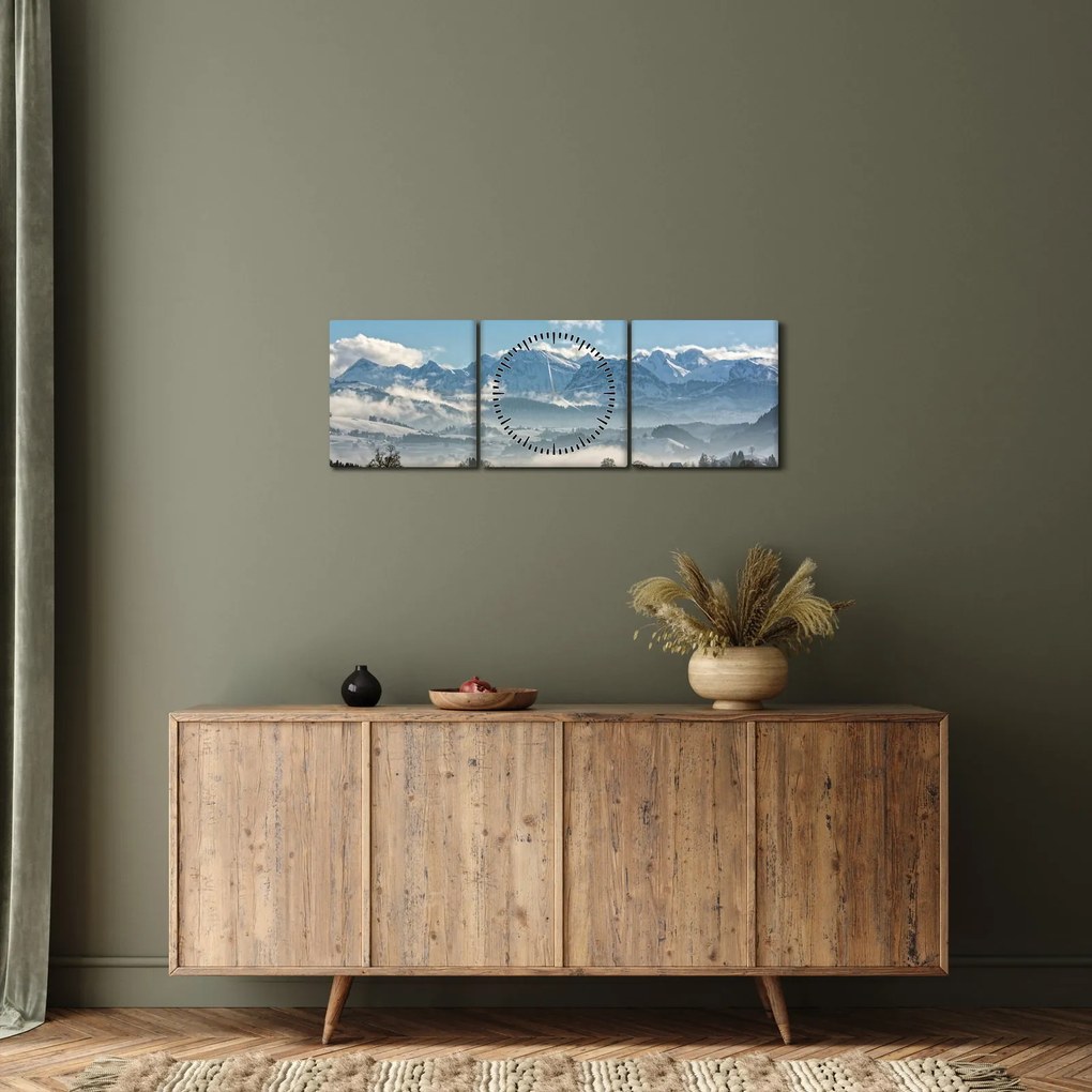 Tablou cu munții înzăpeziți (cu ceas) (90x30 cm)