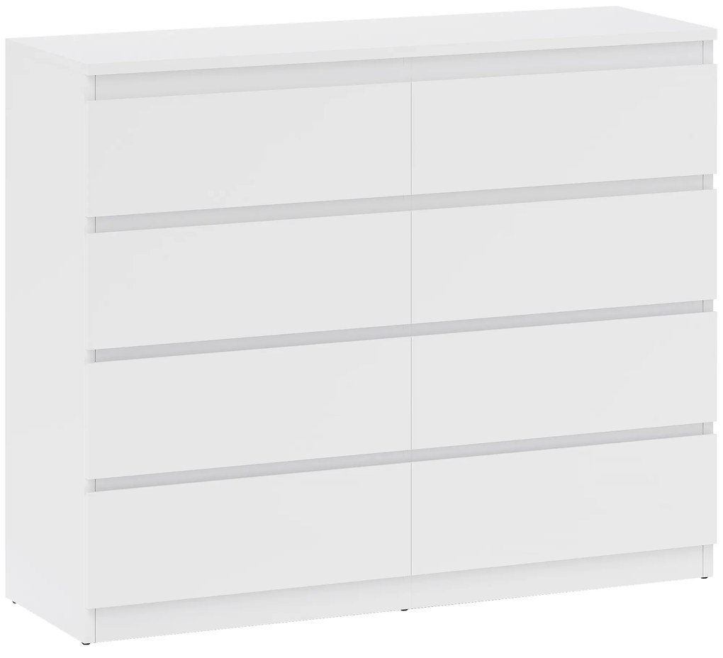 HOMCOM Comodă 8 Sertare cu Mânere Canelate 120x39x100 cm Alb | Aosom Romania