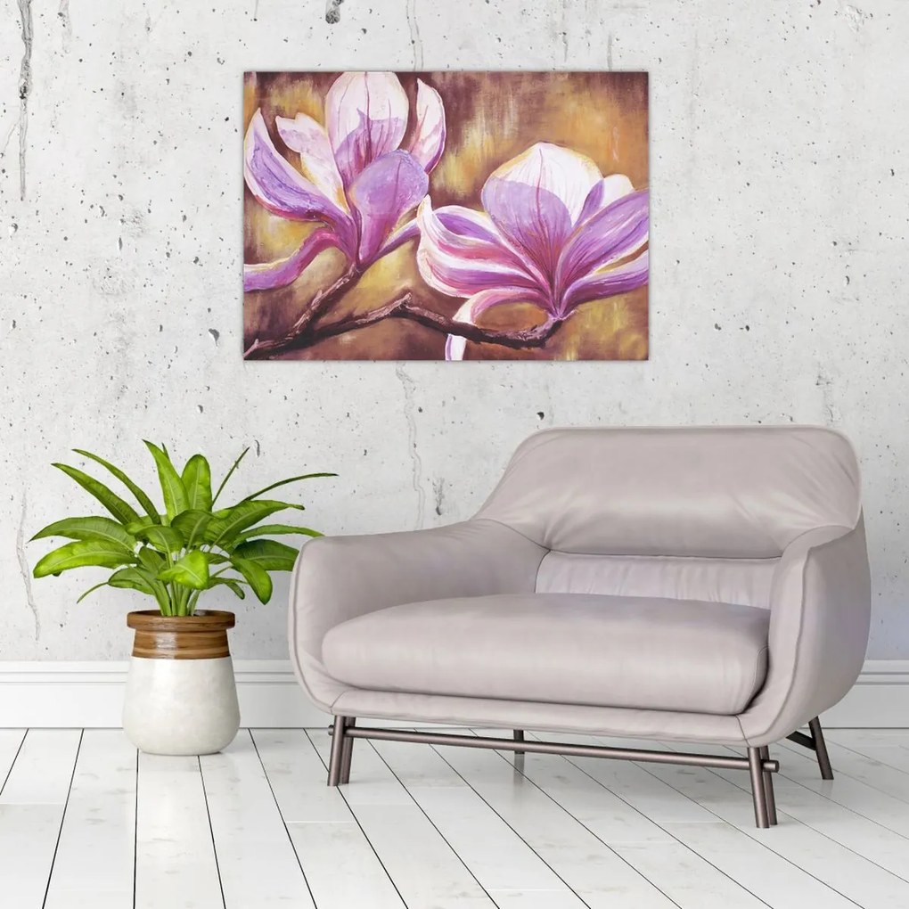 Tablou pe sticlă - Flori de magnolie (70x50 cm)