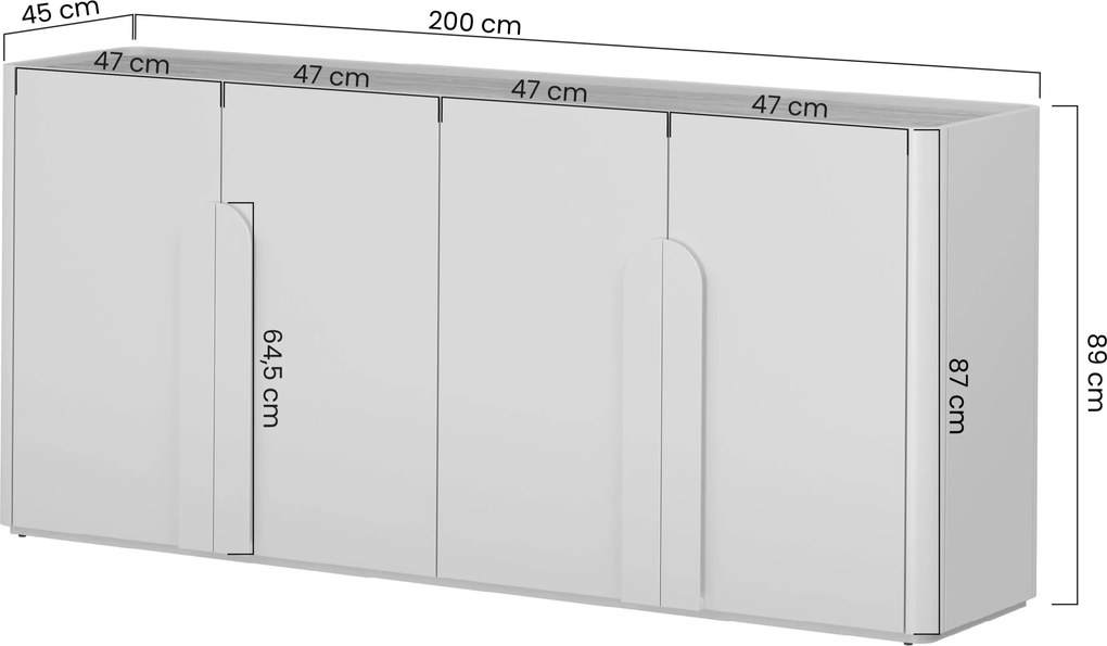 Comodă cu patru uși Amilio 200 cm - eucalipt / stejar baltic dune / mânere stejar natural