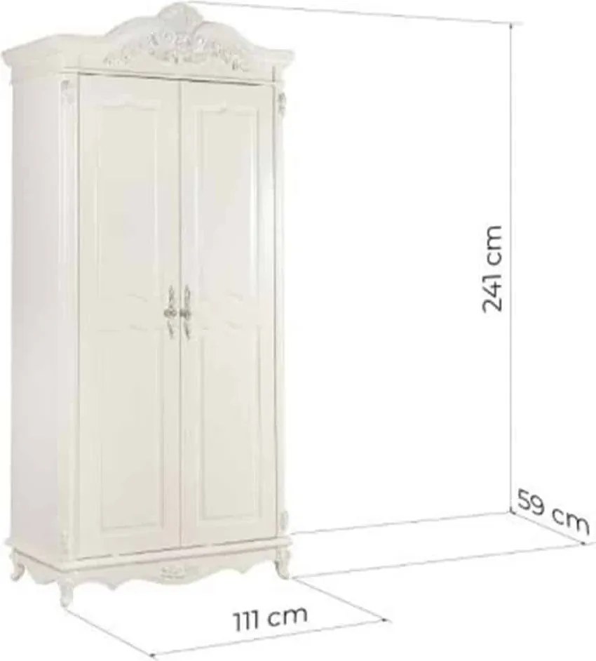 Dulap lemn masiv 2 Uși Paris Ecru, 111 × 59 × 241 cm