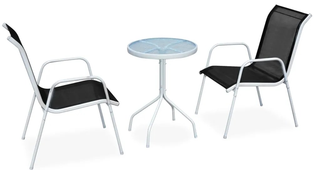 vidaXL Set mobilier bistro, 3 piese, negru, oțel