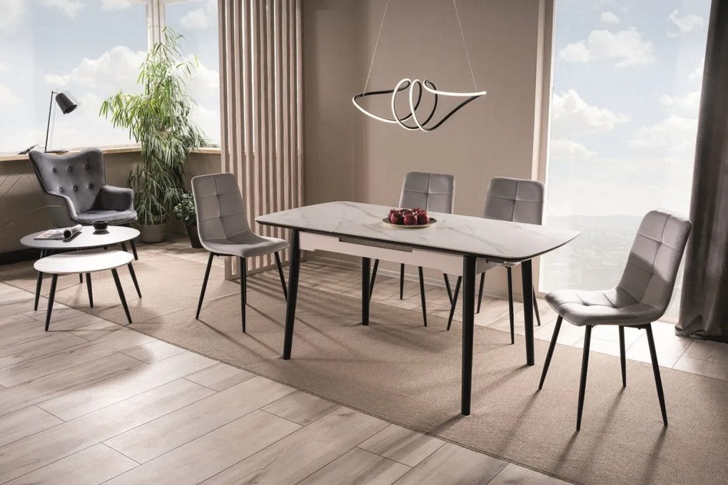 Masa extensibila Apollo Ceramica marmura alba/negru mat - L120-160 cm