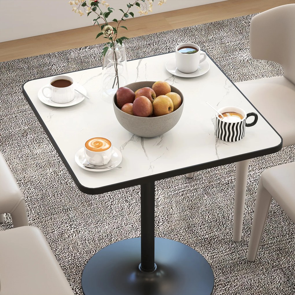 HOMCOM Masă de dining pentru 4 persoane masă de bucătărie stil modern cu blat efect marmură și bază rotundă, 70 x 70 cm, alb | Aosom Romania