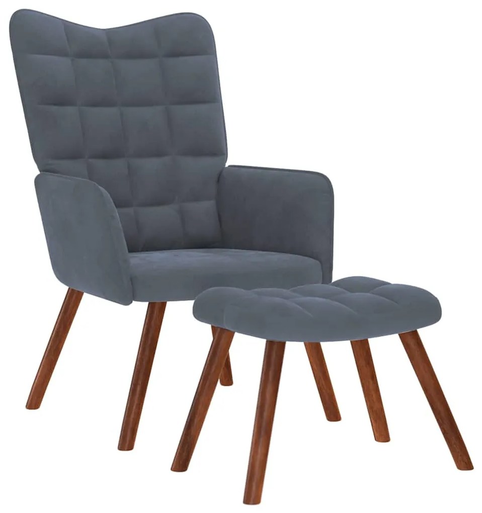 vidaXL Scaun de relaxare cu taburet, gri închis, catifea