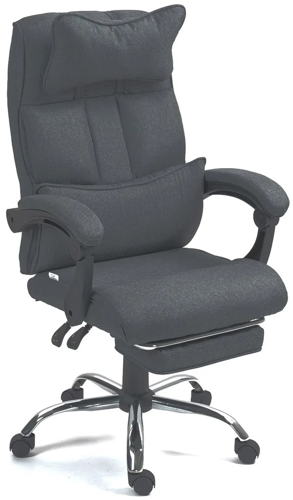 Scaun birou, suport lombar cu masaj, spătar rabatabil, tetieră, suport pentru picioare, material textil, Negru