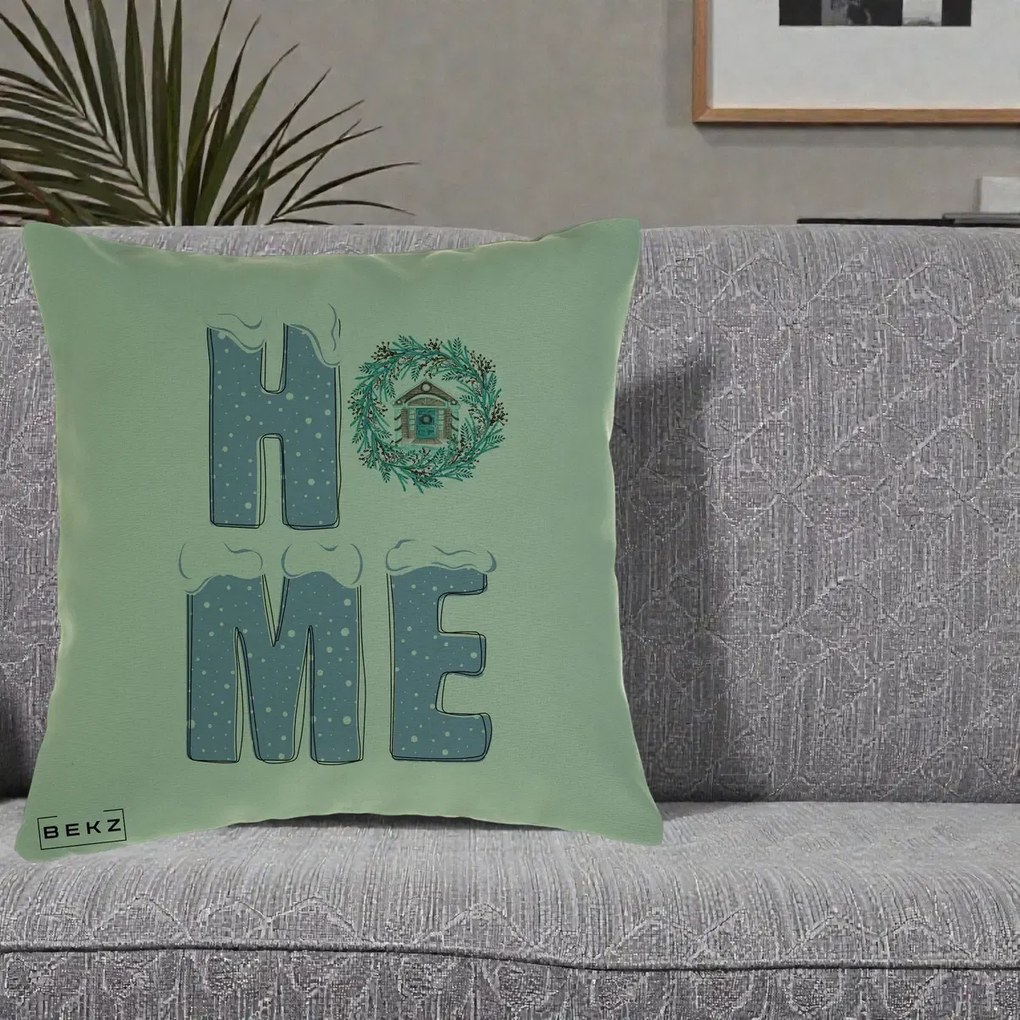 Perna Decorativa HOME Iarna cu Coroana, 40x40 cm, Verde, Husa Detasabila, Perna Inclusa, BEKZ®