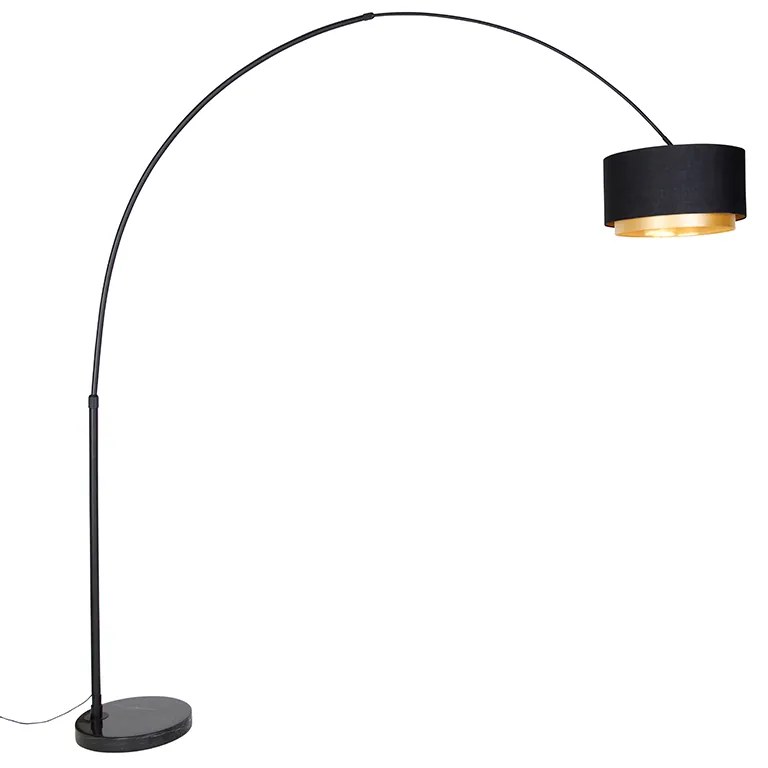 Lampa de podea arcada moderna neagra cu abajur dublu negru cu auriu - XXL