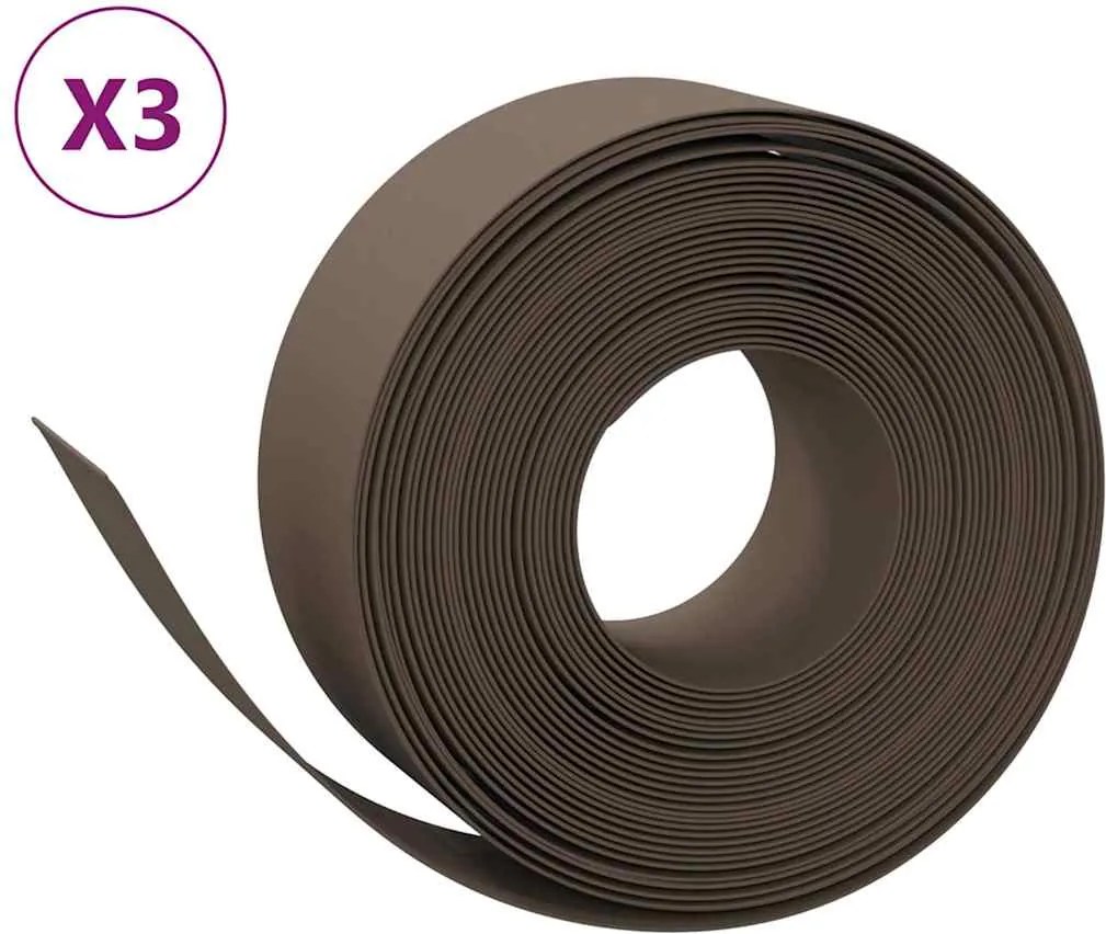 vidaXL Borduri de grădină, 3 buc, maro, 10 m 20 cm, polietilenă