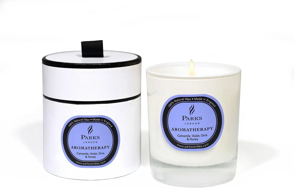 Lumânare parfumată Parks Candles London Aromatherapy, aromă de violete, mușețel și miere, 50 ore