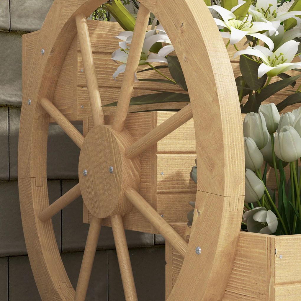 Outsunny Jardinieră pe picioare pătrată Potager 3 etaje cu 2 roți de căruță Lemn de brad, dim. 62L x 61l x 57H cm | Aosom Romania
