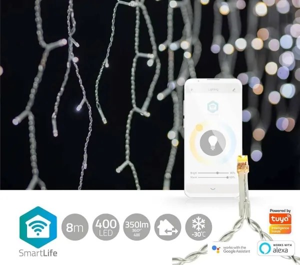 Nedis WIFILXC04W400 - LED perdea de Crăciun 400xLED/11 funcții 11m IP65 Wi-Fi Tuya