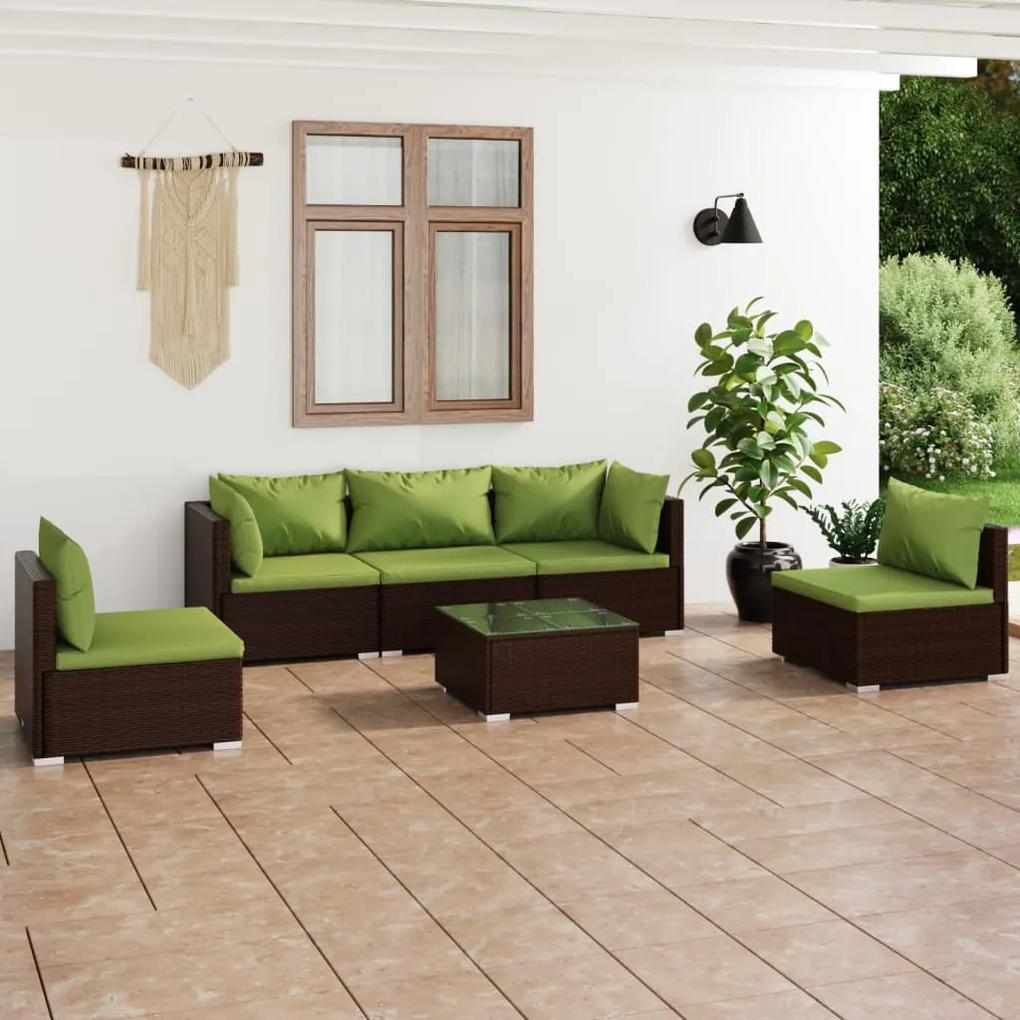 3102196 vidaXL Set mobilier de grădină cu perne, 6 piese, maro, poliratan