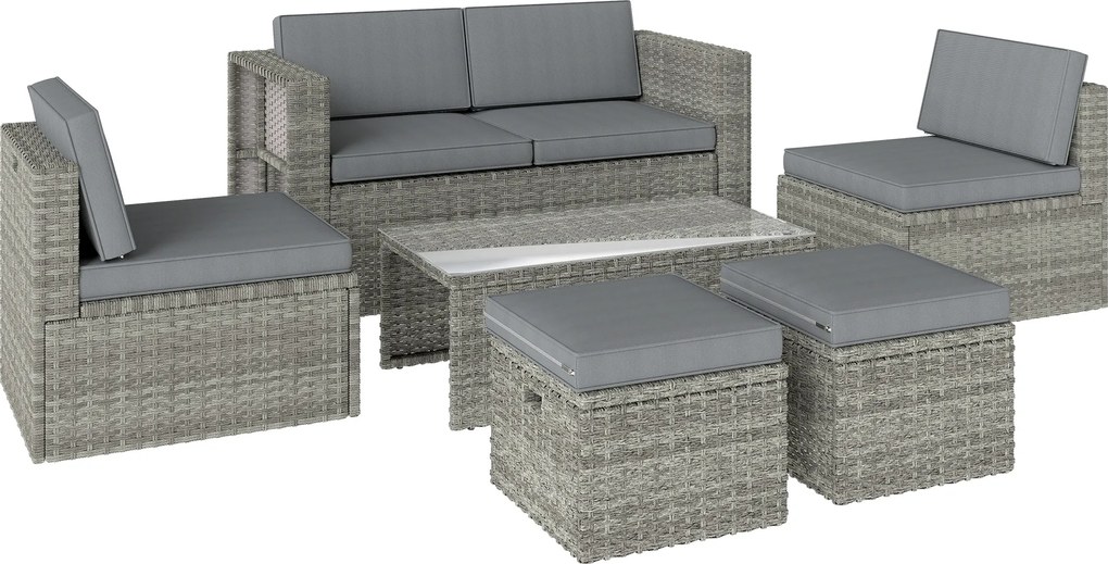 Outsunny Set de Grădină din Ratan 6 Locuri, Design Compact, Gri Închis | Aosom Romania