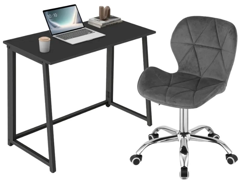 Set pentru birou – birou pliabil ZARIMO 80×40 cm negru + scaun de birou AVOLA VELVET gri