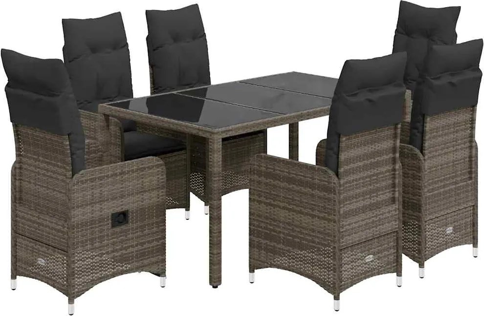 vidaXL Set bistro de grădină cu perne, 5 piese, gri, poliratan