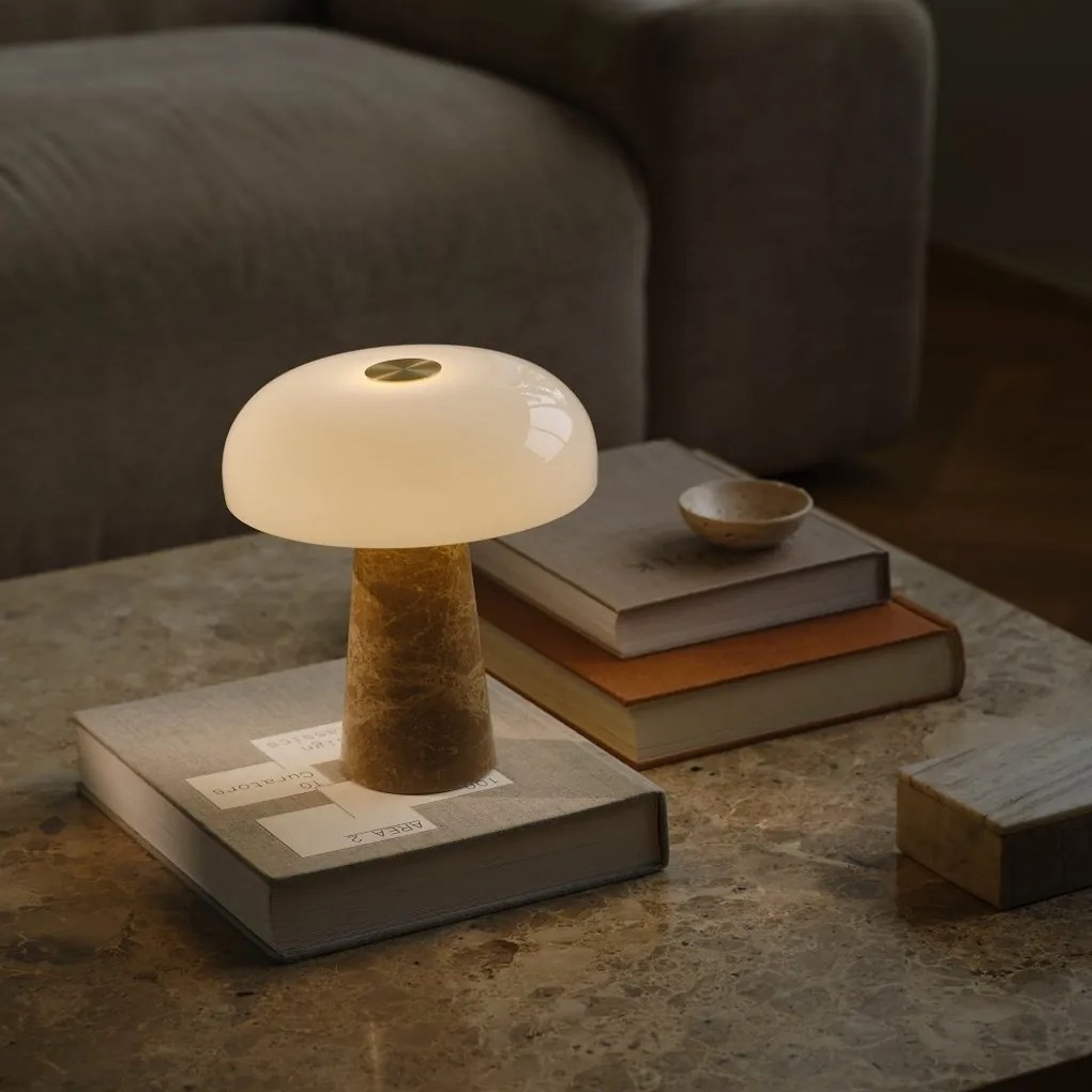 Veioza Design Nordic Minimalist, Marmura, Sticla, Glossy Mini bej