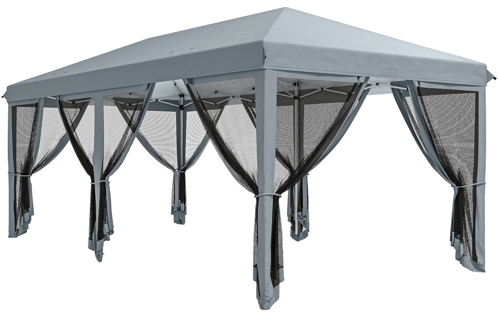 Outsunny Pergolă Pliabilă cu 6 Plase de Țânțari, Pergolă de Grădină cu Structură din Oțel, 591x295cm, Crem Alb | Aosom Romania