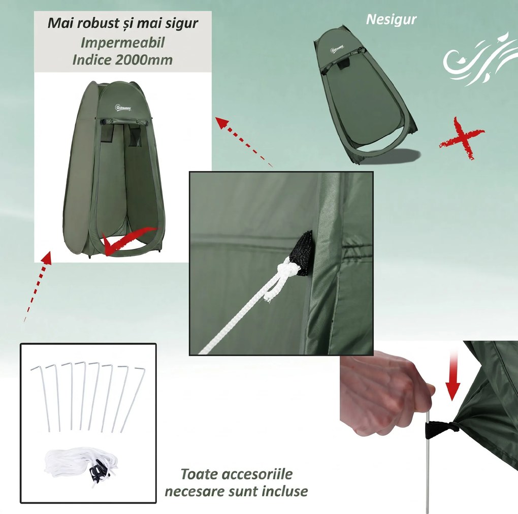 Outsunny Cort de Duș Pop Up Impermeabil cu Intrare cu Fermoar, 100x100x185 cm, Verde | Aosom Romania