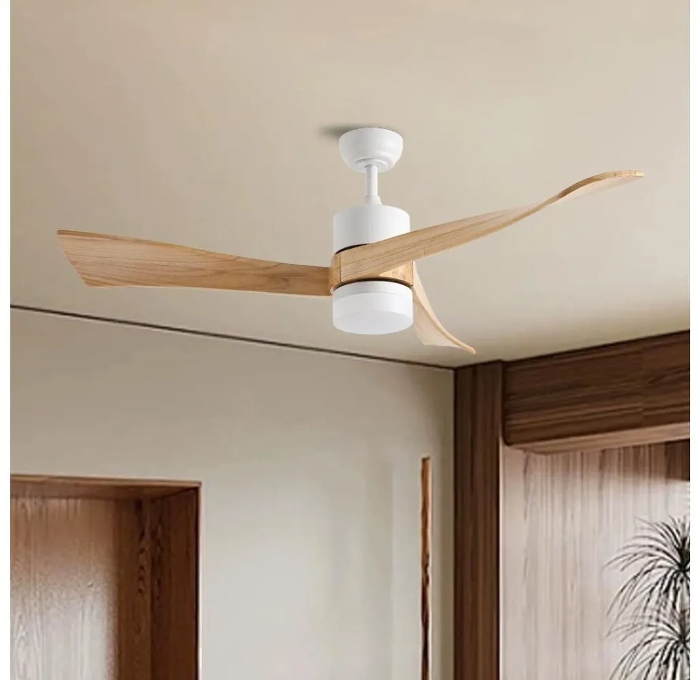 Ventilator LED de tavan ZEVENTI NATURITO LED/18W/230V Wi-Fi Tuya alb/stejar + telecomandă
