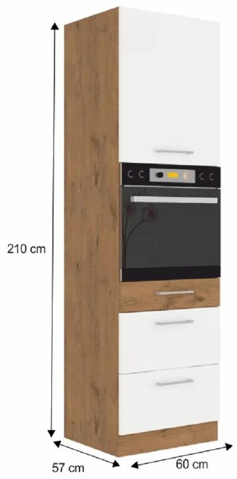 Zondo Dulap înalt de bucătărie pentru electrocasnice încorporate 60 DPS-210 3S 1F Velaga (alb lucios + stejar lancelot). 1015536