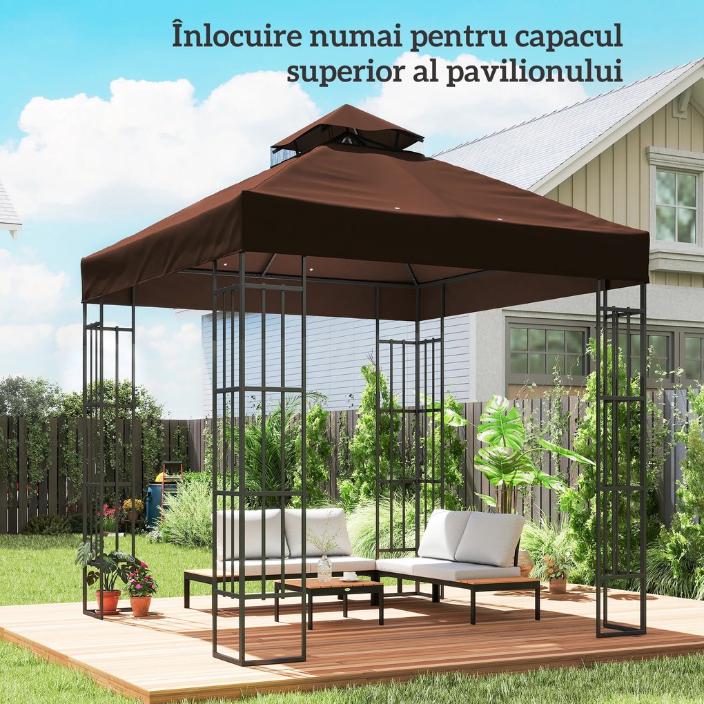 Outsunny Acoperiș de Schimb pentru Foișor 3x3 m cu 2 Niveluri pentru Grădină, Copertină Rezistentă la Apă din Țesătură Oxford 370g/㎡ Anti-UV 30+ cu Orificii de Drenaj, Cafeniu | Aosom Romania