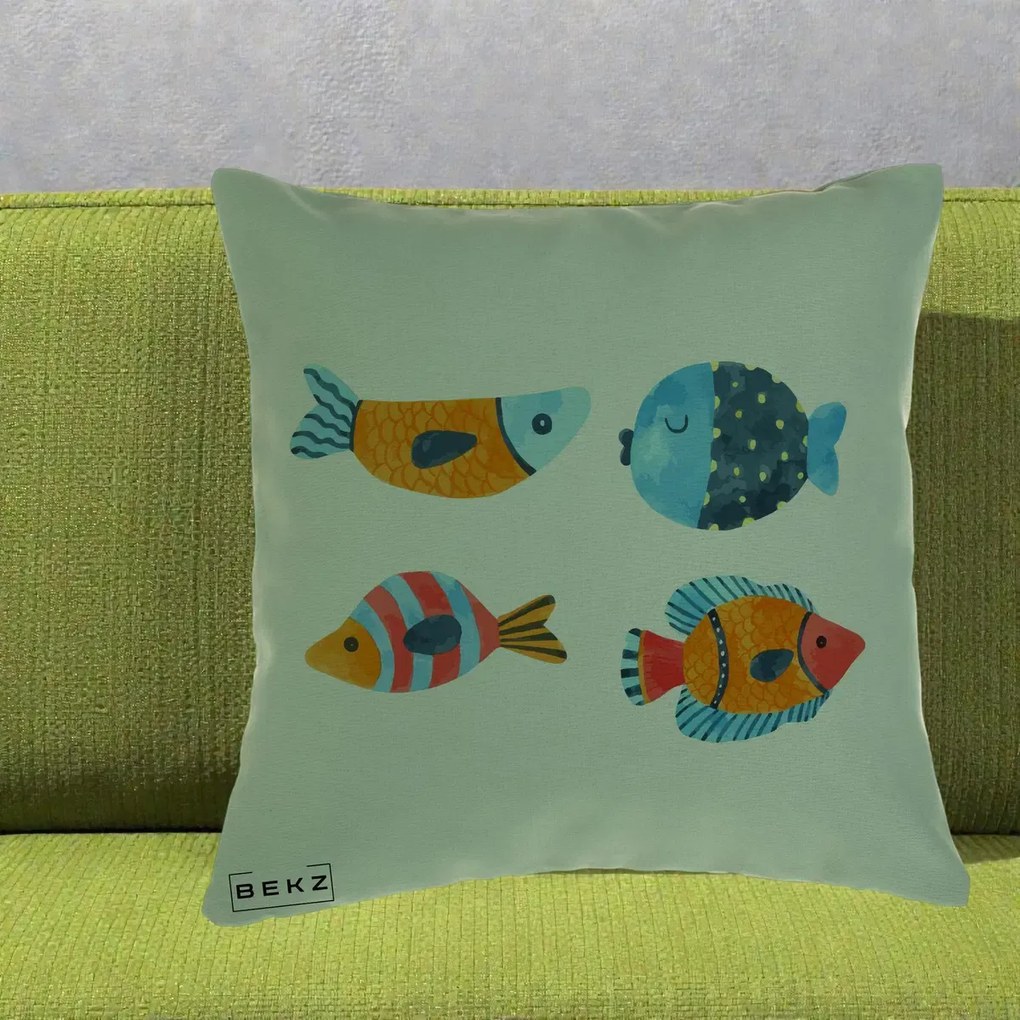 Perna Decorativa Pesti Acuarela, 40x40 cm, Verde, Husa Detasabila, Perna Inclusa, BEKZ®