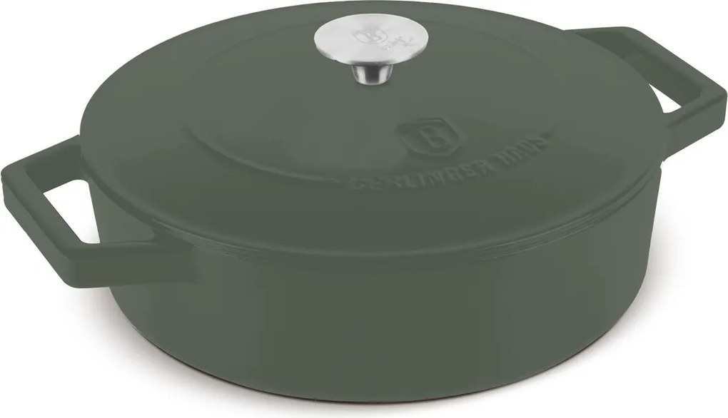 Cratiță din fontă emailată Berlinger Haus BH 6262, cu capac, 26 cm, verde mat