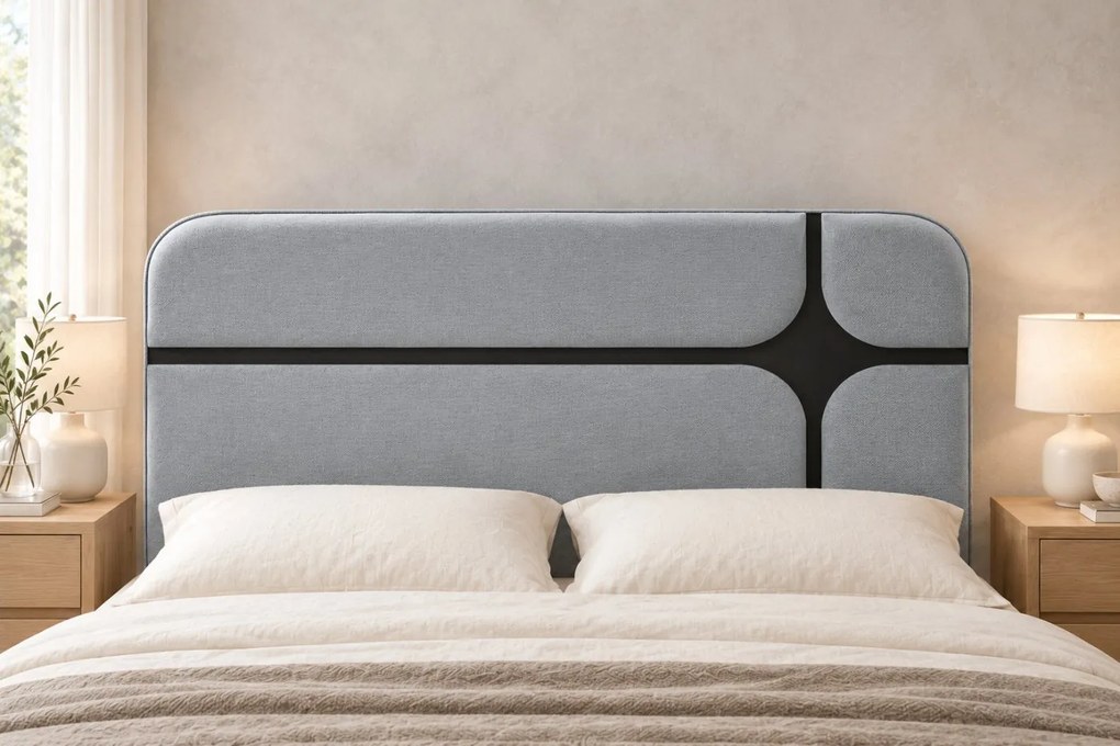 Pat tapițat din stofă Montella 2 180×200 cm, gri deschis, cu ladă de depozitare