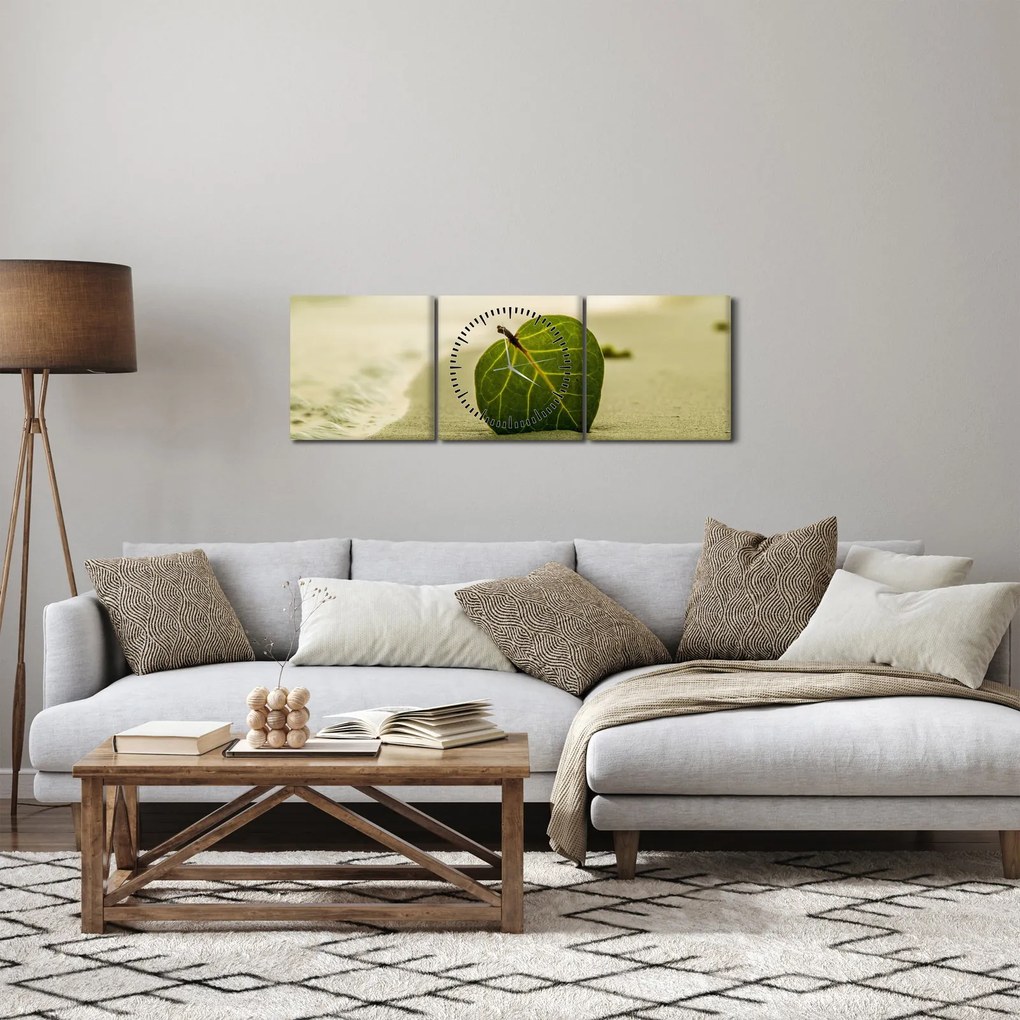 Tablou cu frunză în nisip (cu ceas) (90x30 cm)