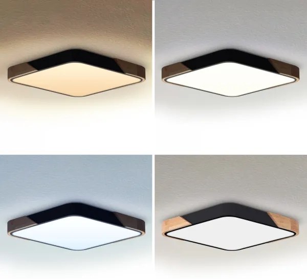 Brilagi - Lampă LED dimabilă PILANA LED/60W/230V stejar/negru 56x56 cm + telecomandă