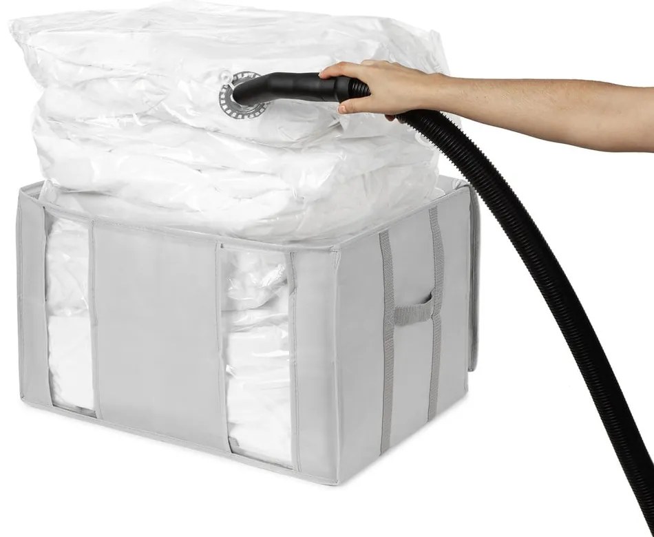 Cutie de depozitare pentru haine din material textil cu vacuum/cu pereți întăriți 56x42x33 cm Granit – Compactor