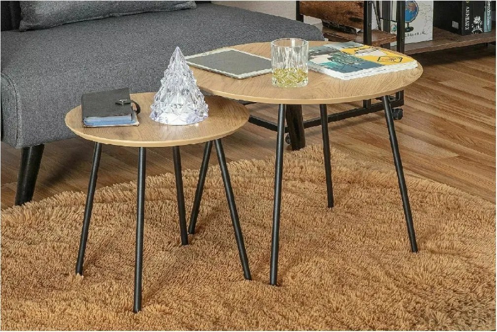 Masuta de cafea rotunda cu blat in decor stejar PAM A 55x45