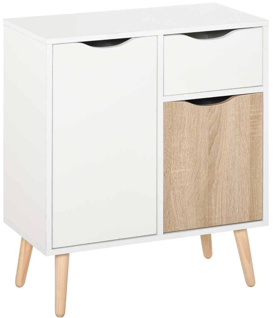 HOMCOM Bufet Mobilier de Depozitare Design scandinav 2 dulapuri sertar culisant Lemn Alb stejar deschis | Aosom Romania