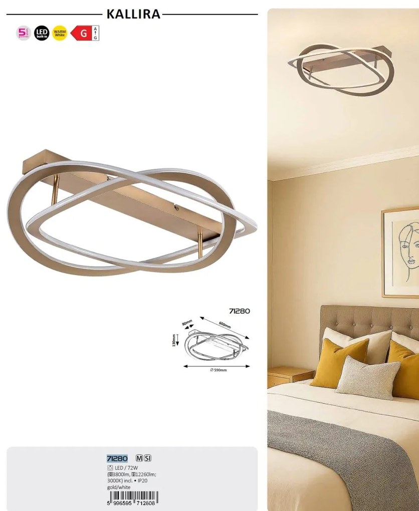 Plafoniera LED din metal auriu Kallira