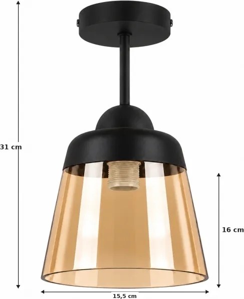 BRILAGI-LED Lustru aplicat R GLASS 1xE27/60W/230V Ø 15,5 cm negru/bej fumuriu