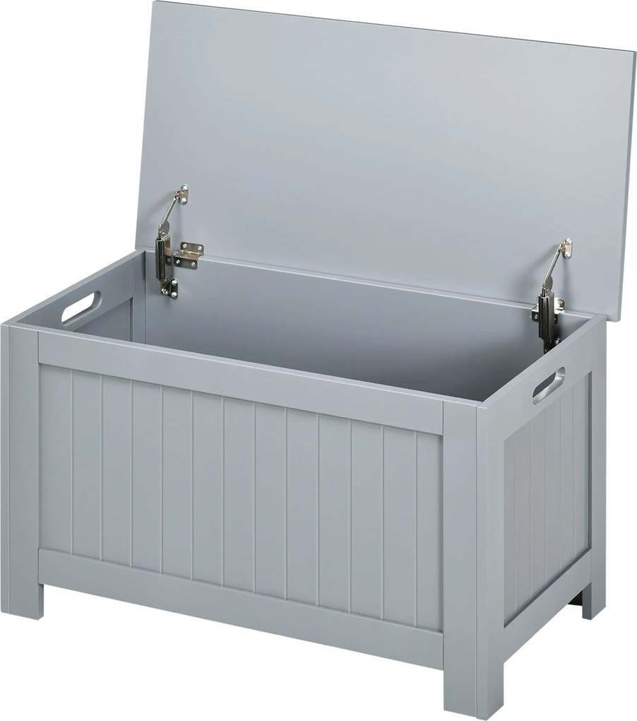 HOMCOM Coș de depozitare cu balamale de securitate cutie de depozitare din lemn coș pentru jucării capac rabatabil gri | Aosom Romania