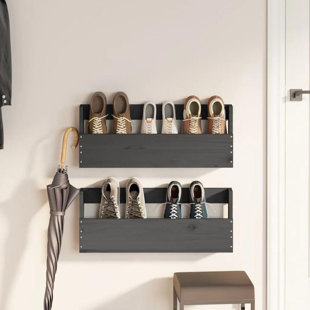 Pantofare de perete, 2 buc., gri, 59x9x23 cm, lemn masiv pin 2, Gri, 59 x 9 x 23 cm, 1
