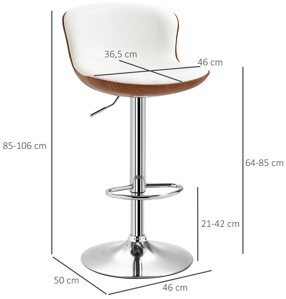 HOMCOM Set de 2 Taburet de Bar Design Contemporan Înălțime scaun reglabilă 64-85 cm rotativ 360° acoperire sintetică Crem Imitație Lemn | Aosom Romania
