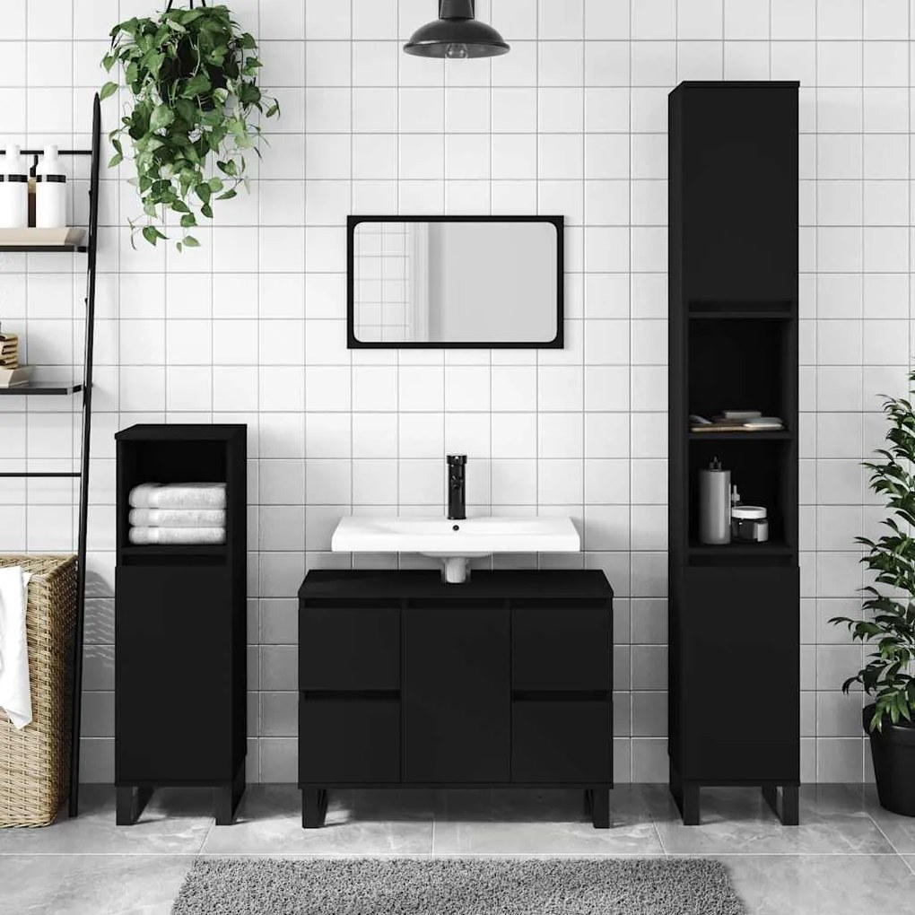 vidaXL Dulap pentru baie, negru, 80x33x60 cm, lemn compozit
