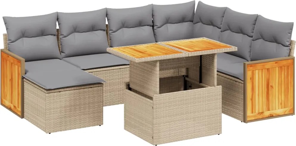 vidaXL Set canapele de grădină, 8 piese, cu perne, bej, poliratan